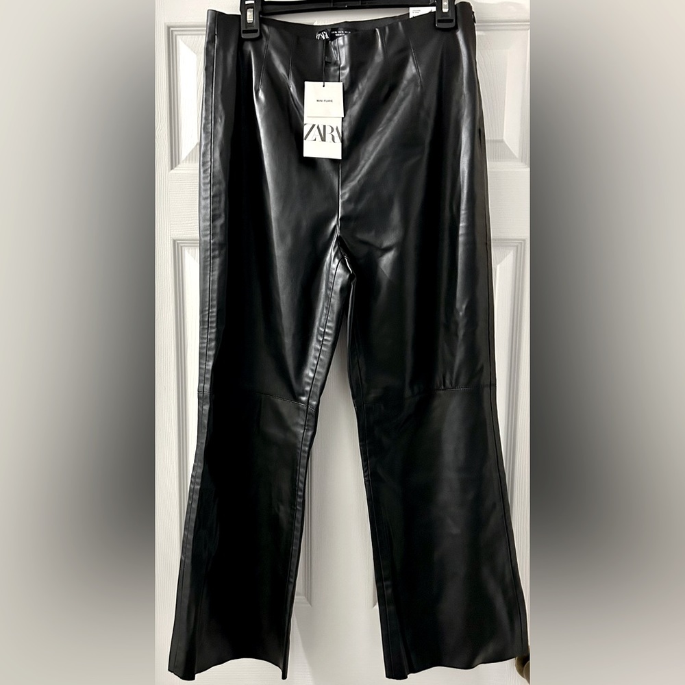 Zara Mini Flare Hi-rise faux leather black leggings